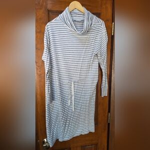 LOFT Gray and White Striped Cowl Neck Dress